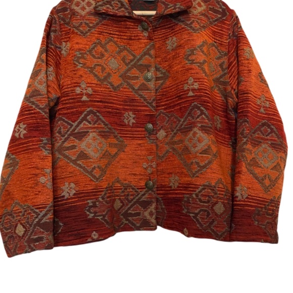 Norm Thompson Orange Button Down Tapestry Jacket Large - Picture 5 of 10